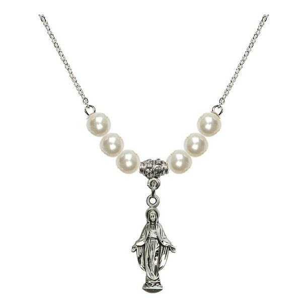Bonyak Jewelry 18 Inch Rhodium Plated Necklace w/ 6mm Faux-Pearl Beads and Miraculous Charm Bonyak Jewelry 18 Inch Rhodium Plated Necklace w/ 6mm Faux-Pearl Beads and Miraculous Charm